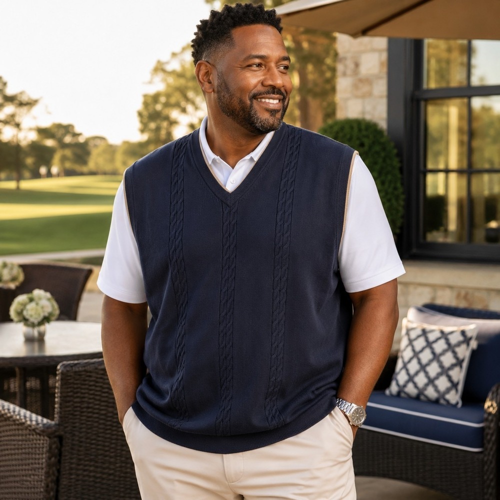 Cypress Links Men's 2XB Sweater Vest Navy Cable Knit Preppy Golfcore Old Money